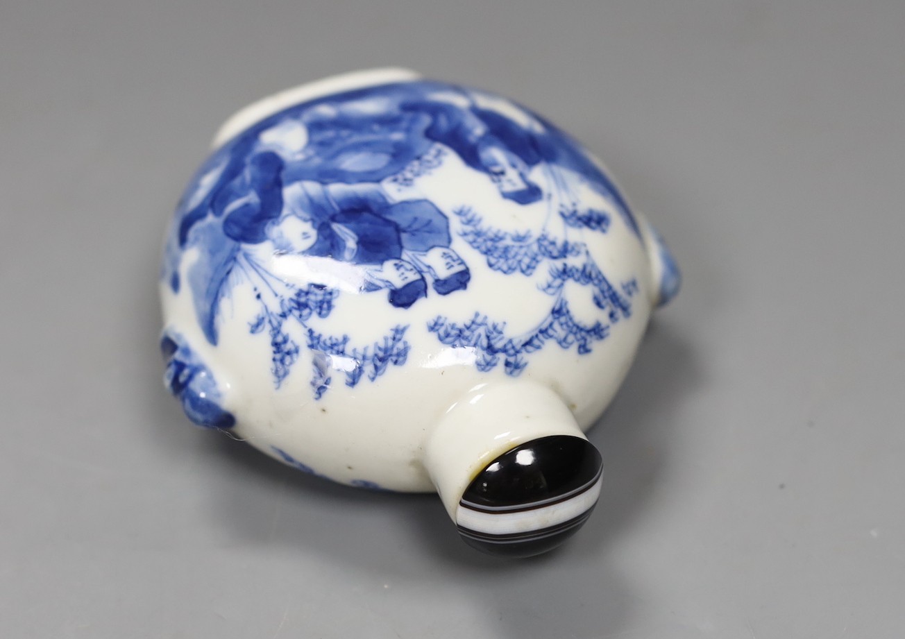 A large Chinese blue and white ‘scholars’ snuff bottle, 19th century, 9 cm high excluding later stopper